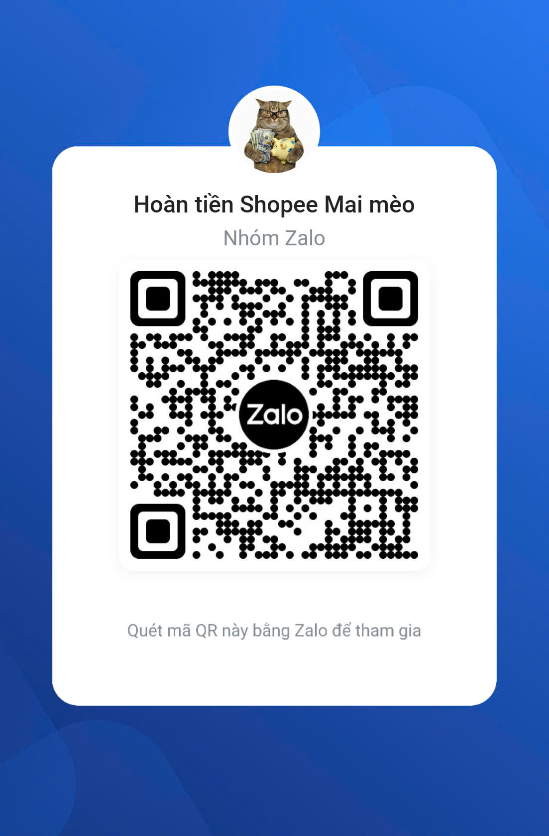 QR code nhóm Zalo Hoàn tiền Shopee Mai mèo